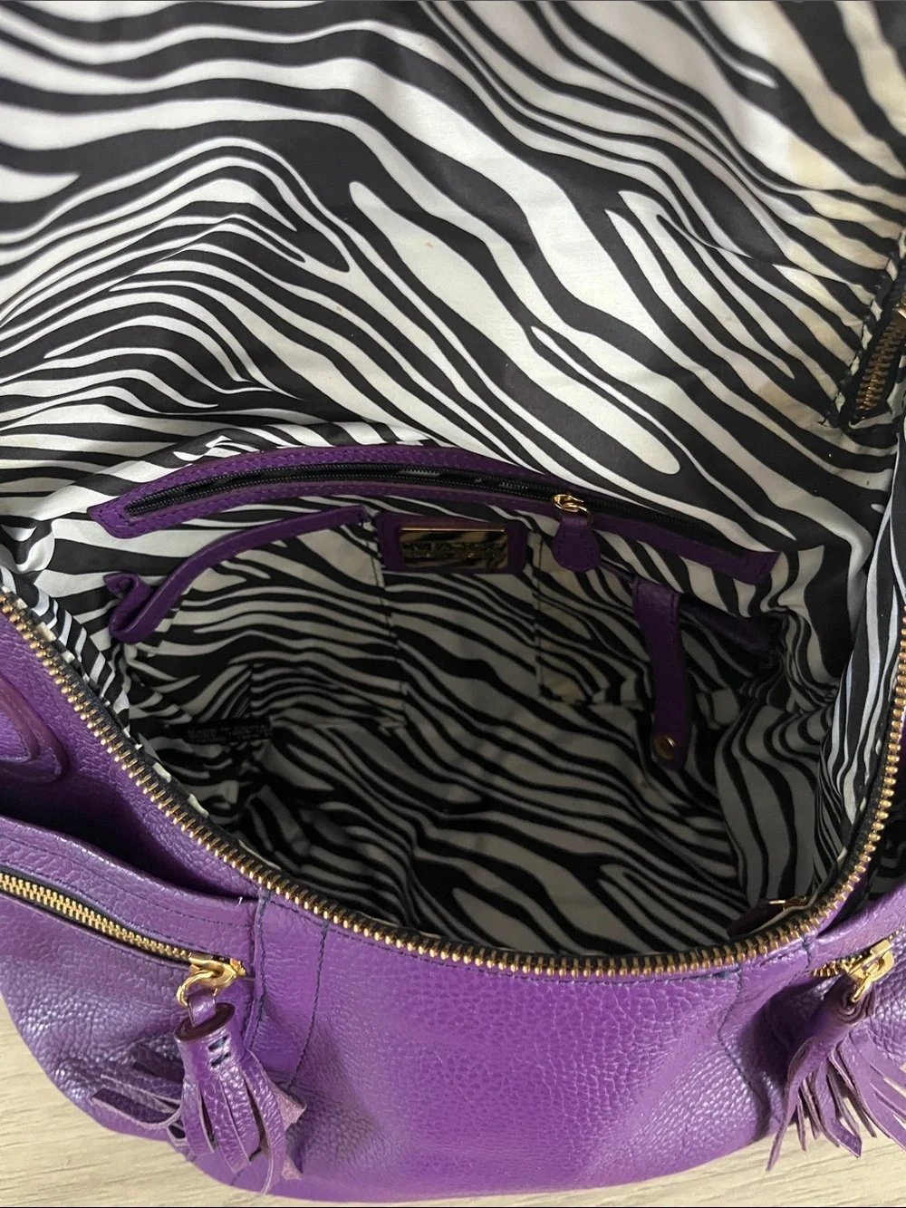 MAXX New York Purple Leather Tassel Crossbody Bag
